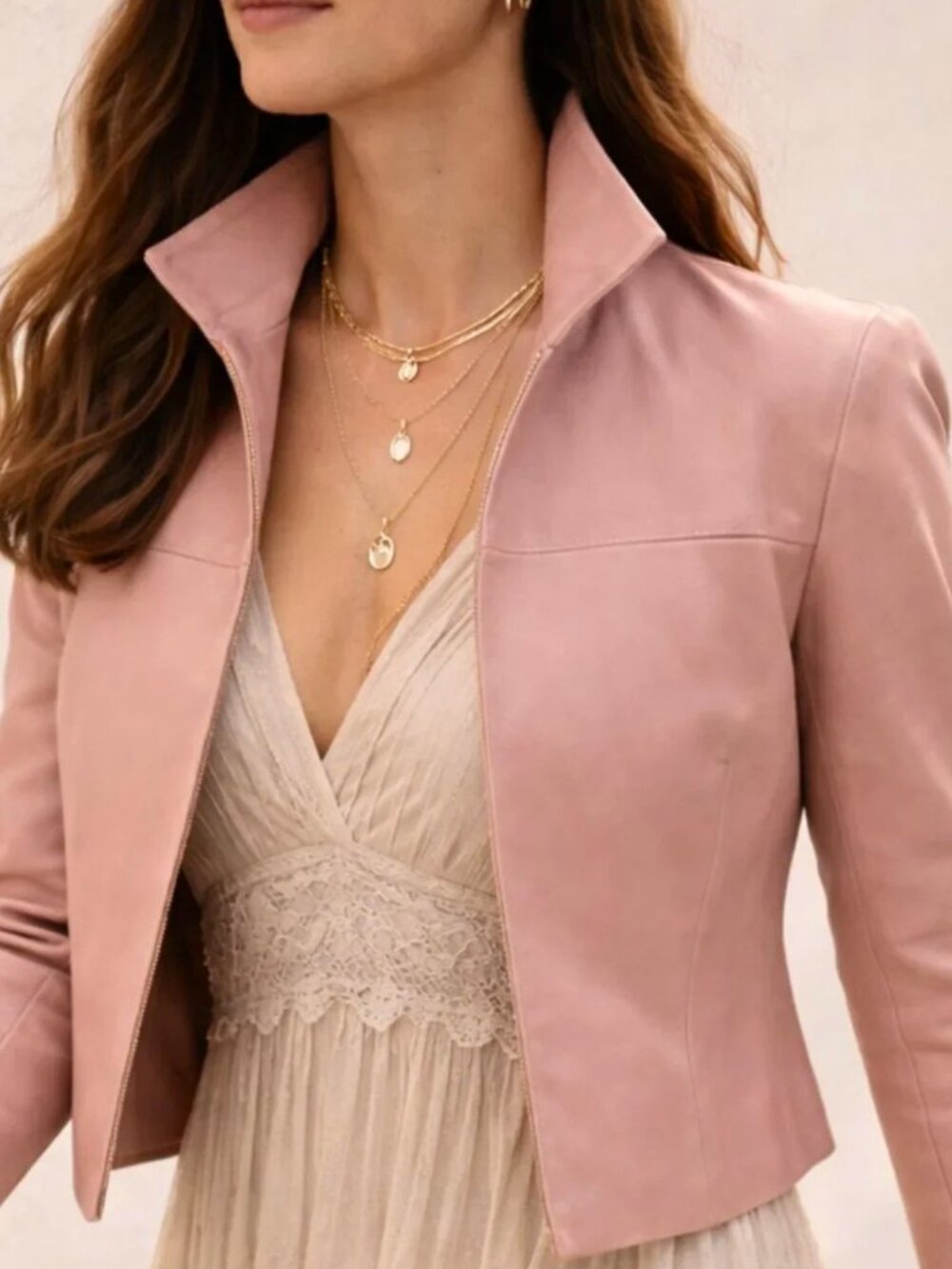Vintage Banana Republic Blush Pink Lambskin Cropped Leather Jacket S Old Money
